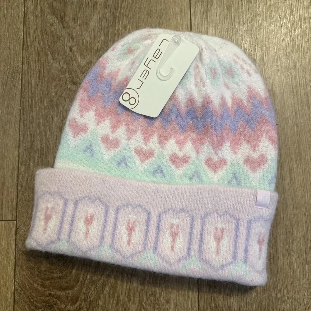 Layer 8 Women's Fair Isle Knit‎ Beanie Pink OSFM Wool Blend Skiing NEW
